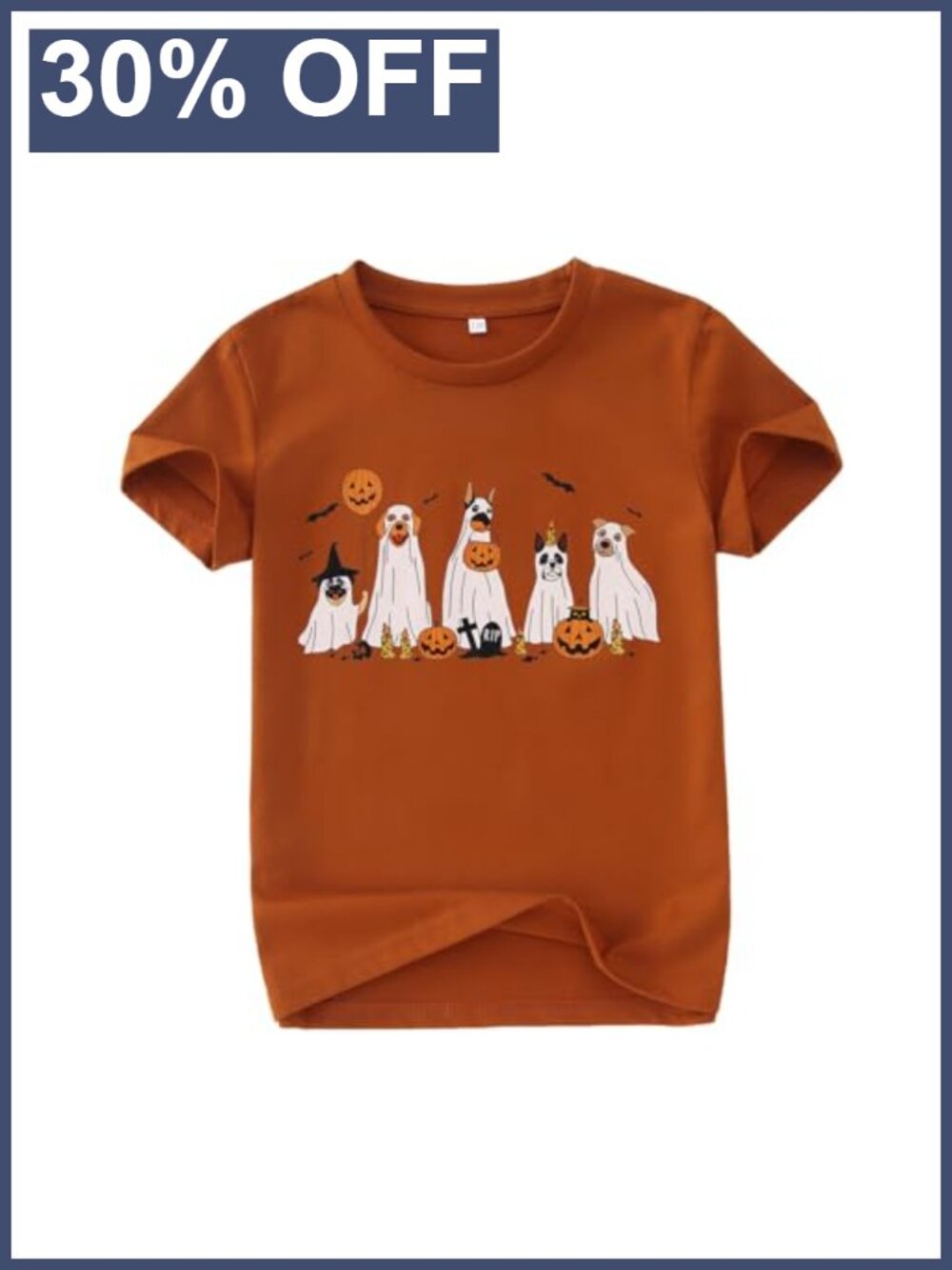 Kids Halloween Ghost Dog Pumpkin Graphic Tee Cotton Blend Short Sleeve